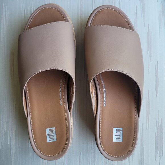 FitFlop Eloise Slides Sandals Women's Beige Leather Cork Wrap Wedge Slides Sz 11 - Picture 5 of 16